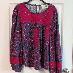 Savanna Jane Emerald Floral Print Blouse - Magenta and Navy